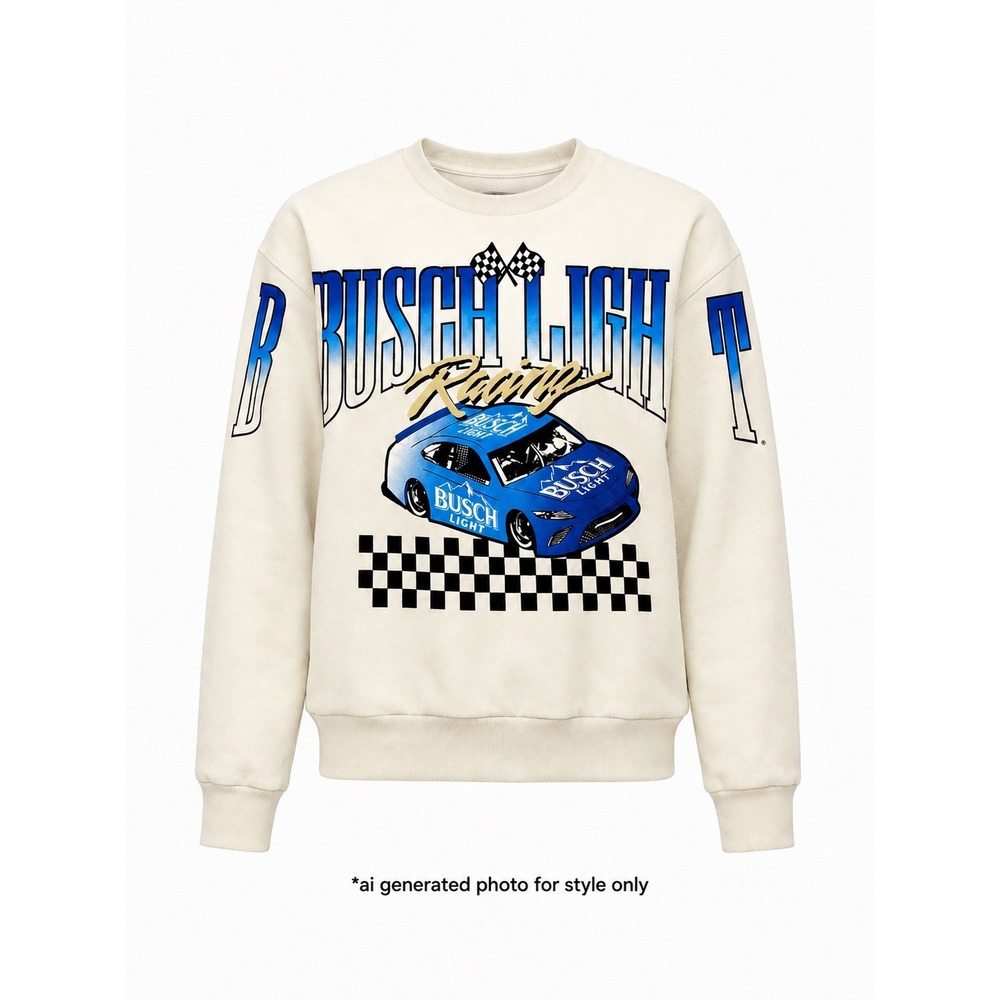 Busch Light Racing Crewneck Sweatshirt Adult S Cream Graphic‎ Pullover